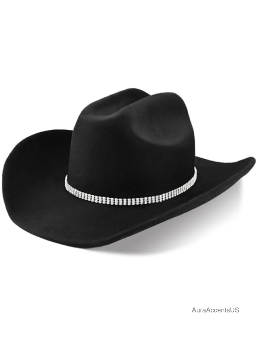 100% Wool Western Cowboy Hat Fedora Felt with Faux Crystal Band